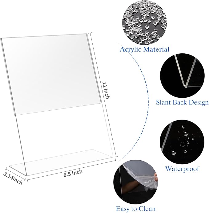 WAEFNO 12 Pack Acrylic Sign Holder 8.5 X 11, L Shape Clear Sign Holder - Image 2