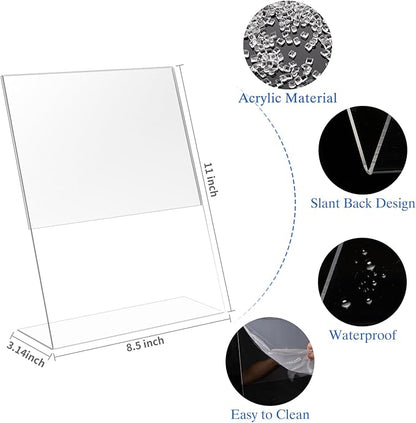 WAEFNO 12 Pack Acrylic Sign Holder 8.5 X 11, L Shape Clear Sign Holder - Image 2