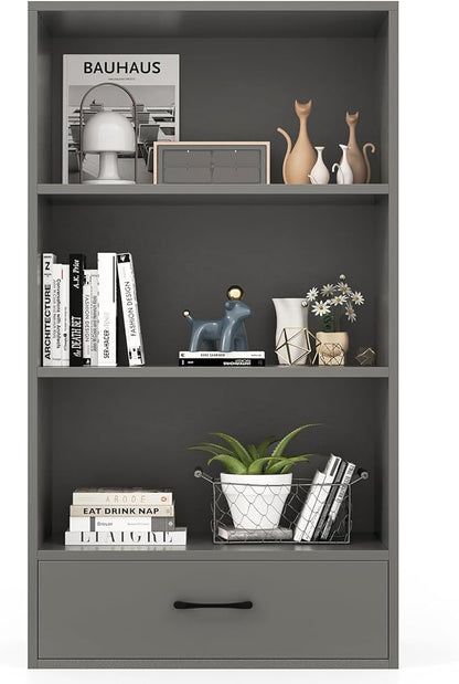 LOKO 4-Tier Bookcase with Storage Drawer, Modern Organizer Display Storage by LOKO