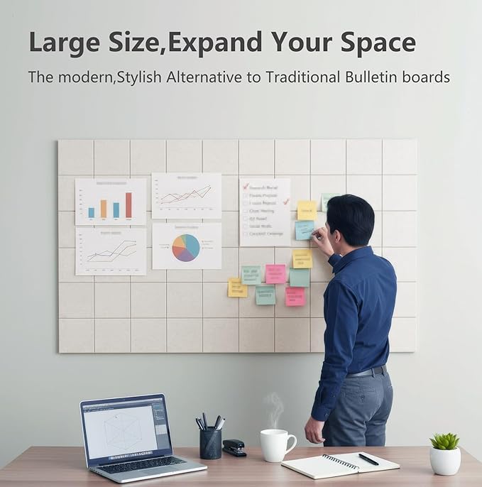 G Gamit Large Felt Wall Tiles Bulletin Board 59”x36”, Large Cork Board - Image 4