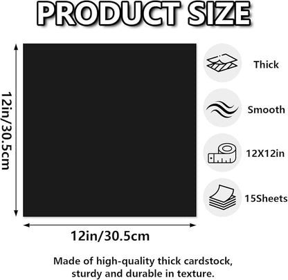 15 Sheets Black Cardstock 12"x12", 250gsm/90lb Heavyweight Cardstock Paper - Image 2