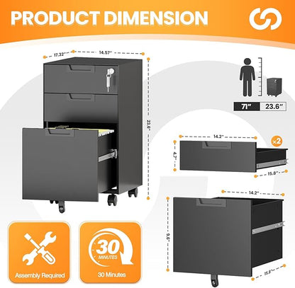 AFAIF 3 Drawer File Cabinet - Image 3