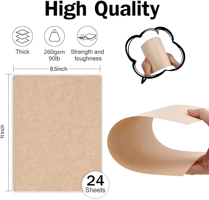 24 Sheets Parchment Cardstock 8.5 x 11 Textured Printer Paper, Goefun 90lb Tan - Image 2
