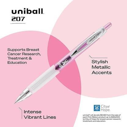 uniball 207 Pink Ribbon Retractable Gel Pens, Medium Point, 12 Pack - Image 3