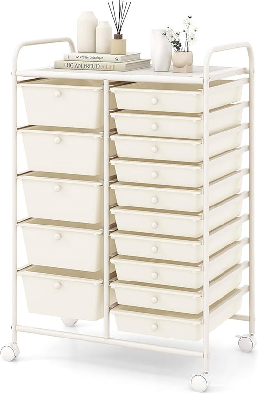 COSTWAY 15-Drawer Rolling Storage Cart, Mobile Utility Cart by COSTWAY