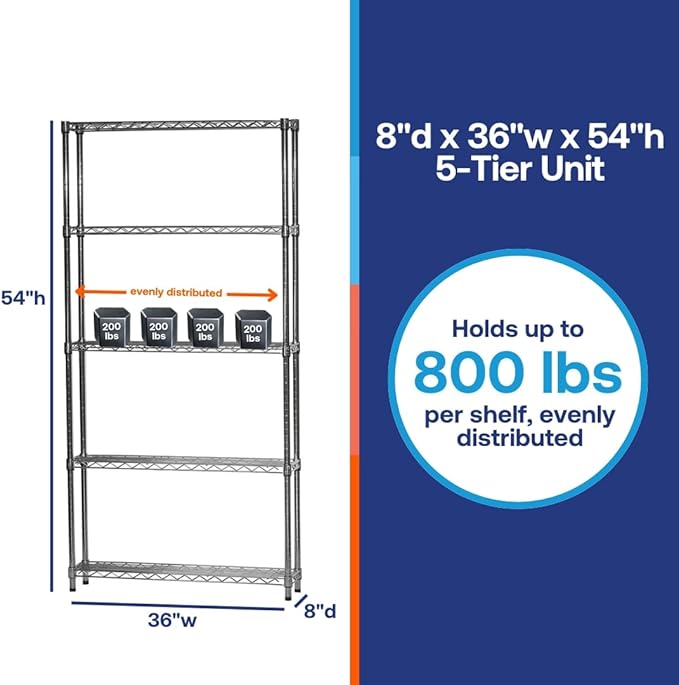 Shelving Inc. 8" d x 36" w x 54" h Chrome Wire Shelving - Image 6