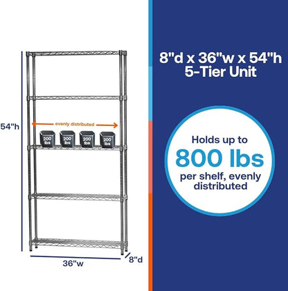 Shelving Inc. 8" d x 36" w x 54" h Chrome Wire Shelving - Image 6