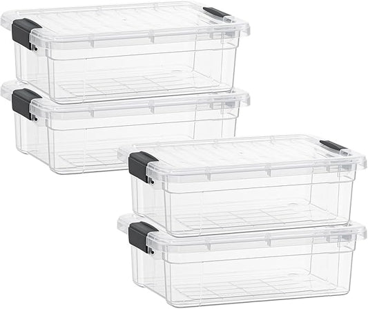 Superio Storage Bins with Lids- 4 Pack, 4.5 Qt Clear Boxes by Superio