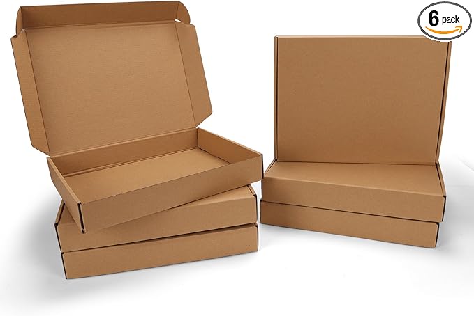 PHAREGE 13x10x2 inch Shipping Boxes 6 Pack Brown, Tab Lock Tuck Top Mailer Boxes by PHAREGE