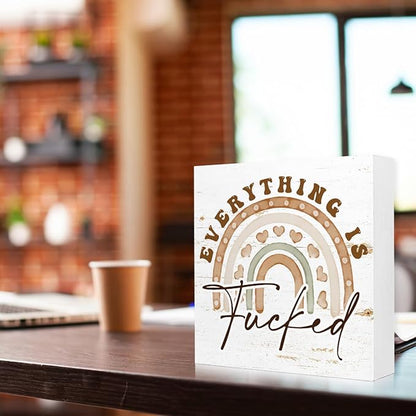 Office Wooden Block Sign Everything Is Mess 5x5x1 INCH Sign, Dark Humor Decor - Image 3