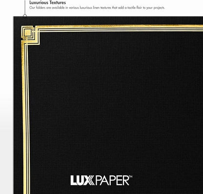 LUXPaper 9.5" x 12" Certificate Holders | Black Linen | Embossed Gold Foil - Image 6