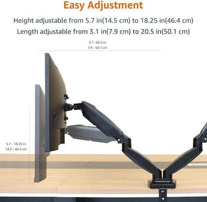 Amazon Basics Gas Spring Dual Computer Monitor Arm Mount, Adjustable, Holds up - Image 5