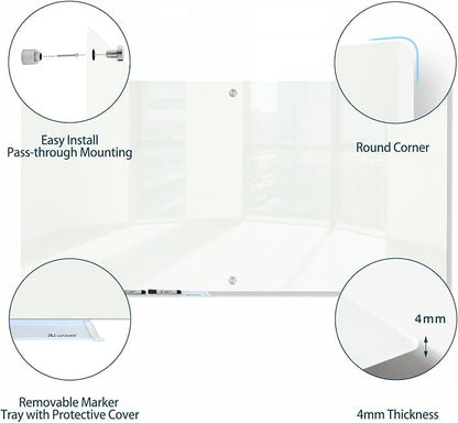 J&J worldwide Magnetic Glass Whiteboard 6' x 4', Large Frameless White Boards - Image 2