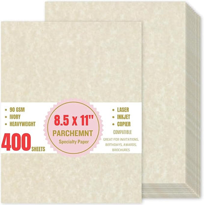 400 Sheets 8.5 x 11 In Parchment Paper 100 GSM Double-Sided Certificate Paper by Apprabbr