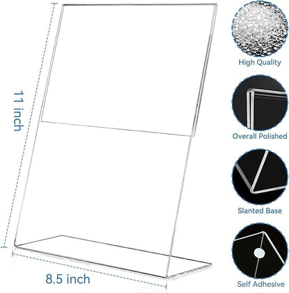 EHWINE 6 Pack 8.5 x 11 Acrylic Sign Holder, Vertical Slanted Back Paper Holder - Image 4