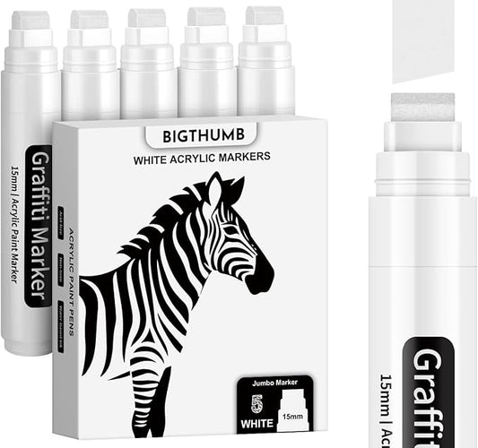 BIGTHUMB White Poster Markers Jumbo Paint Pen: 5 pcs 15mm Wide Tip Thick by BIGTHUMB
