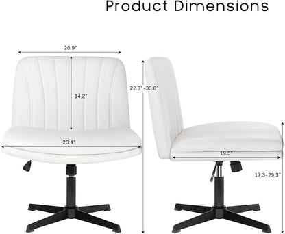 PUKAMI Criss Cross Legged Office Desk Chair No Wheels, PU Leather Modern Swivel - Image 2
