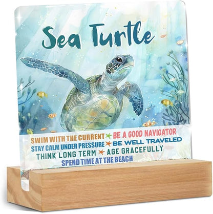 Sea Turtle Decor Desk Acrylic Sign 4x4 inch, Turtle Gifts by ZHAMEN
