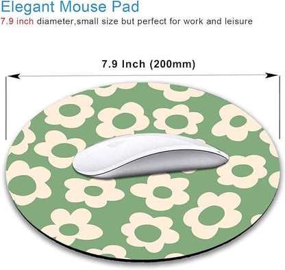 IMAYONDIA Green Round Mouse Pad, Vintage Groovy Flowers Mousepad Small - Image 2