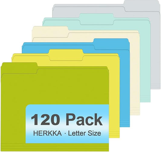 File Folder, HERKKA 120 Pack 1/3 Cut Tab File Folders, Letter Size, Colored by HERKKA