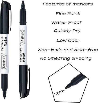 Shuttle Art 24 Black Permanent Markers Fine Tip Markers, Perfect on Plastic - Image 3