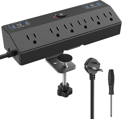 Desk Clamp Power Strip 2 USB C Desktop Mount Outlet Charging Station, 10FT by Fararaka
