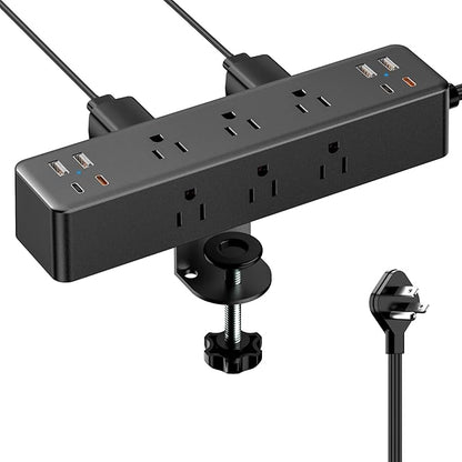 Flat Plug Desk Clamp Power Strip 10FT, 40W Total Fast Charging Station by AcozvinPowerStrip