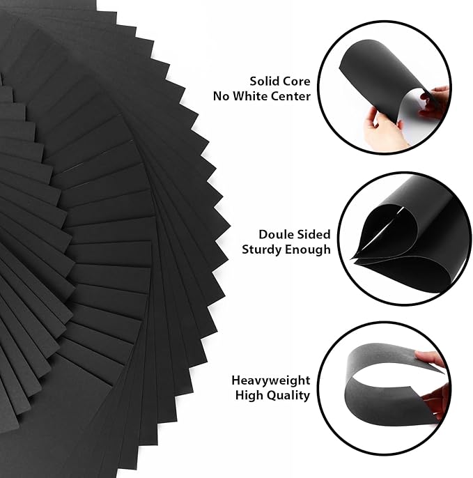 OcePor 400 Sheets Black Cardstock 8.5” x 11”, 92lb/250gsm Black Card Stock - Image 3