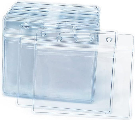 100 Pcs Clear Plastic Horizontal Name Badge ID Card Holders by Orcielo