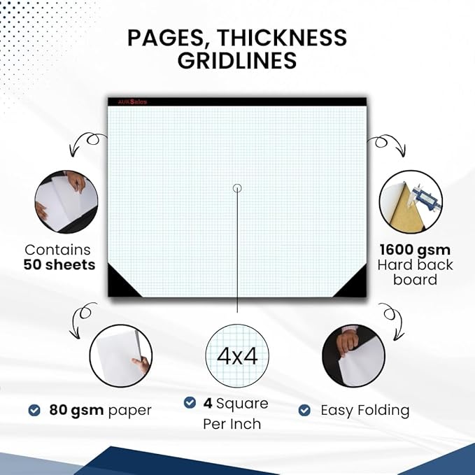 Graph Paper Pad 22"x17", 50 Sheets, 1/4 Inch Grid, 80 GSM, Engineering Drafting - Image 4