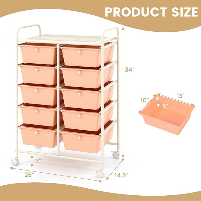 GOFLAME 10-Drawer Rolling Storage Cart, Art Craft Storage Organizer on Wheels - Image 3