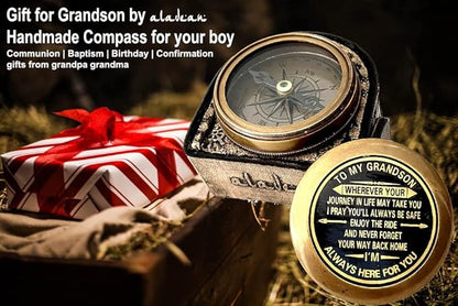 Gift for Grandson Brass Compass Engraved Quote | Memory Present to My Grandson - Image 6