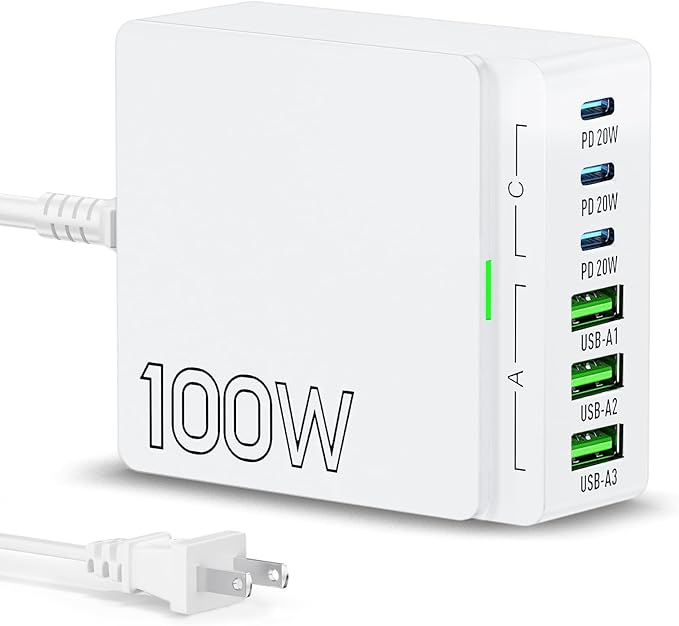 USB C Charger Block Charging Station: 100W 6 Port GaN Fast Charging Brick Hub - Image 9