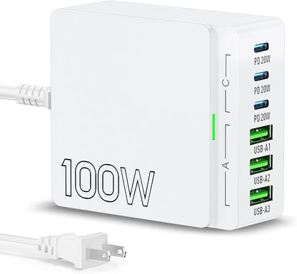 USB C Charger Block Charging Station: 100W 6 Port GaN Fast Charging Brick Hub - Image 9