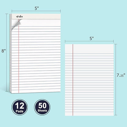 ViVin 5 x 8 Inch Legal Pads, 12 Pack, Narrow Ruled, 50 Sheets Per Writing Pad - Image 2
