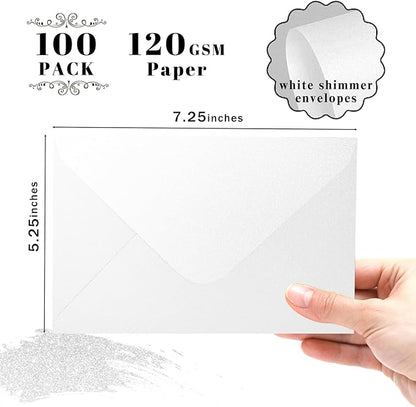 Shimmer Shiny White Envelopes 5.25 x 7.25 inches 100 PCS, Goefun A7 Euro V Flap - Image 2