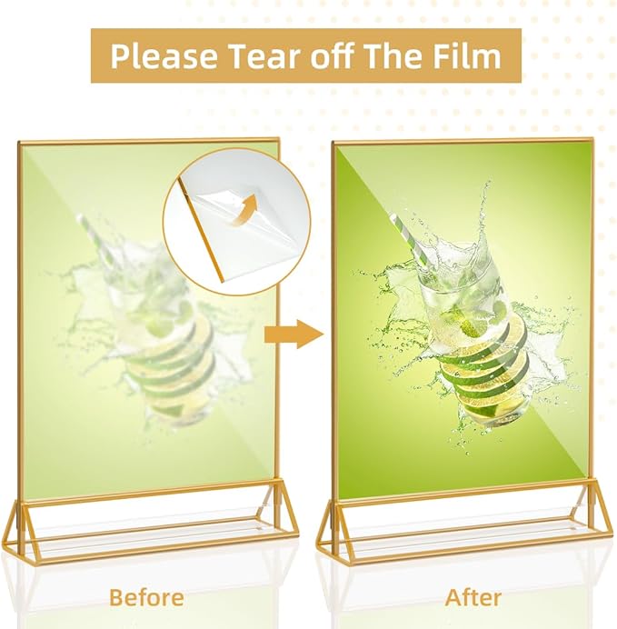 PPH-Sisy Acrylic Sign Holder 5X7 Gold Picture Frame, Double Sided Clear Display - Image 4