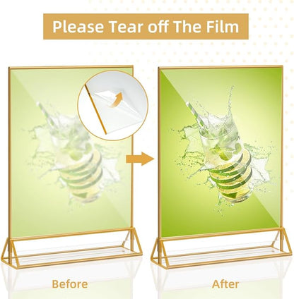 PPH-Sisy Acrylic Sign Holder 5X7 Gold Picture Frame, Double Sided Clear Display - Image 4