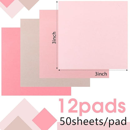 Thenshop 12 Pads Pink Sticky Notes 3''x3'', Self Stick Notes Pads Pink Office - Image 2