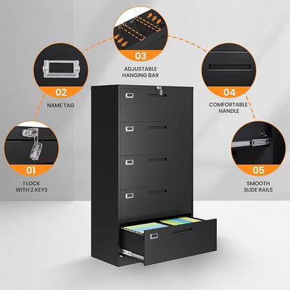 AFAIF 5 Drawer File Cabinets for Home Office, Metal Filing Cabinet - Image 6