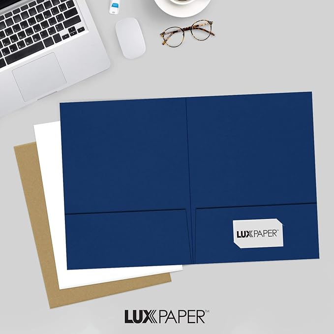 LUXPaper 9" x 12" Presentation Folders | Two Pocket | Navy Blue | 100lb. Cover - Image 6