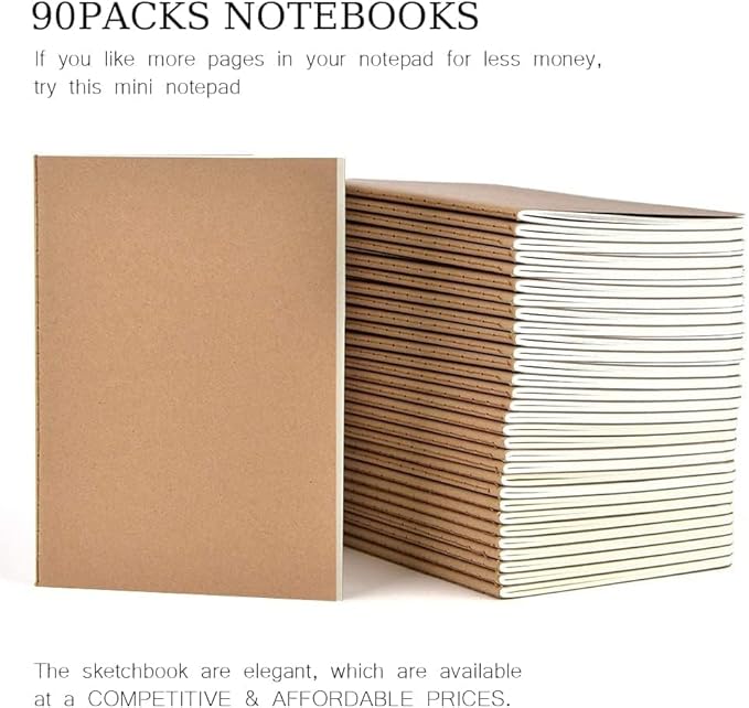 LIONSOUL 90 Pack A5 Blank Kraft Notebooks Bulk, Blank Paper Sketchbooks - Image 5