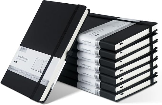 POPRUN 8 Pack Black Lined Journal Notebooks, Waterproof PU Leather Hardcover by POPRUN