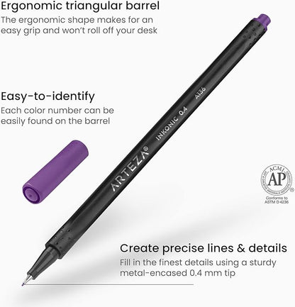 ARTEZA Inkonic Fineliners Pens, 0.4 mm Fine Tip Markers, Water-Based Art Pens - Image 3