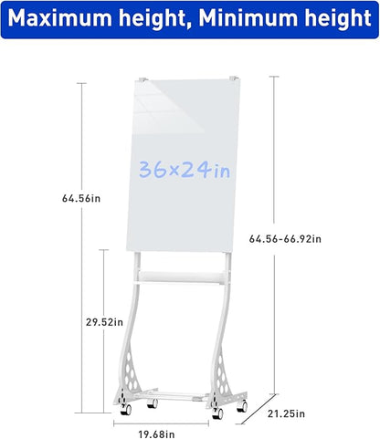 Mobile Glass Whiteboard, 24 x 36 inch Glass Board/w Height Adjustable, Large - Image 3