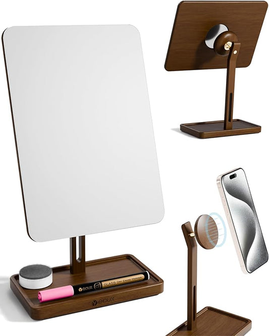 YEOUX Premium Desktop Glass Mirror, Dry Erase Board & Magnetic Phone Stand by Yeoux