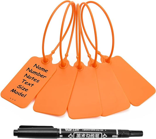 50 Orange Blank Plastic Tags for Labeling Waterproof Hanging Labels Writable by LeadSeals