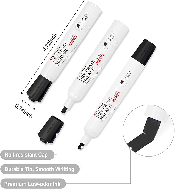 Comix Low Odor Dry Erase Markers Black, 36 Bulk Black Color Whiteboard Markers - Image 3
