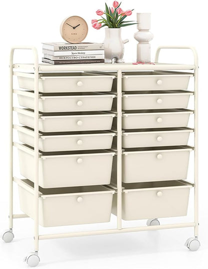 LDAILY 12 Drawer Rolling Storage Cart, Craft Cart Organizer on Wheels w/Metal by LDAILY