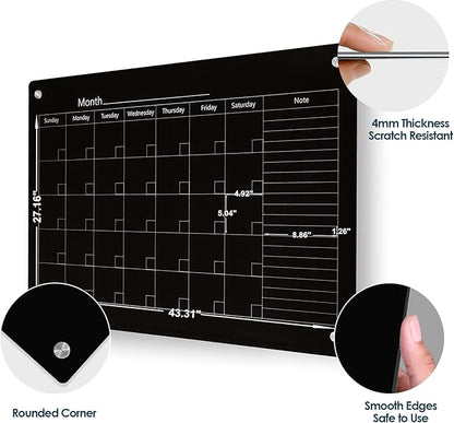 J&J worldwide Magnetic Whiteboard Calendar, 47 x 35 Black Glass Wall Calendar - Image 2